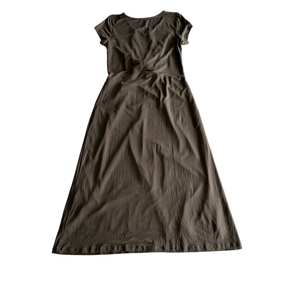 Garnet Hill Tencel Blend Draped Tie Front Short Sleeve Maxi Grey Brown Dress M - Picture 2 of 10